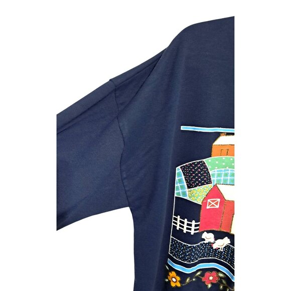 Vintage Act II Farm Scene Sweatshirt XL Navy Blue 100% Acrylic Made In USA - Picture 9 of 12